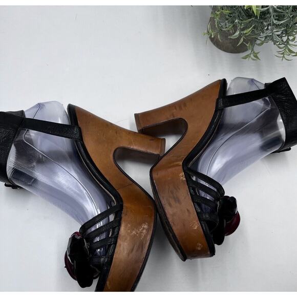 Marni Designer Chunky Wooden Heel lucite flowers Platforms Retro sz 37/6.5 - Picture 7 of 14